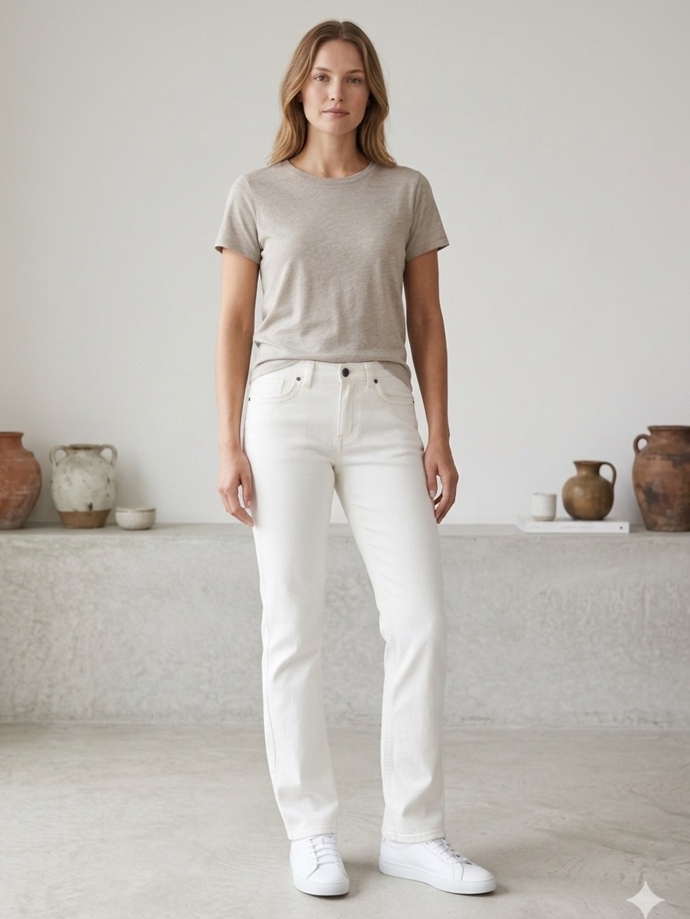 Oui Moments Off White Mid Rise Straight Leg Jeans Sz 6